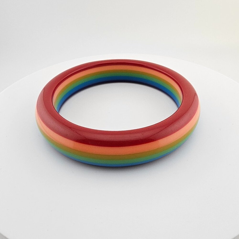 Lucite Rainbow Striped Bangle Bracelet Pride VTG